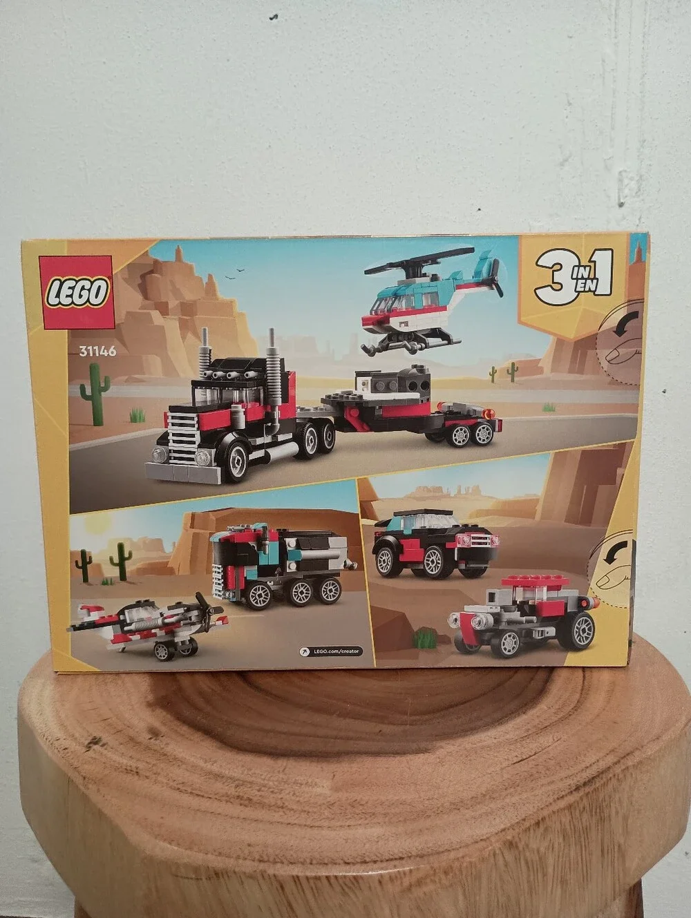 Lego Creator Red and Black Flatbed Truck with Teal & White Helicopter